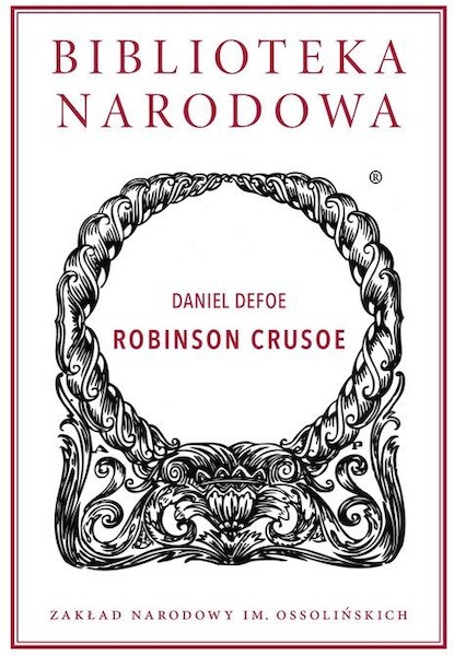 Okładka książki Daniela Defoe pod tytułem „Robinson Crusoe”.