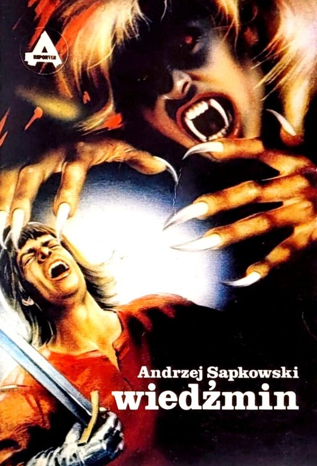 Okładka książki Andrzeja Sapkowskiego pod tytułem „Wiedźmin”.