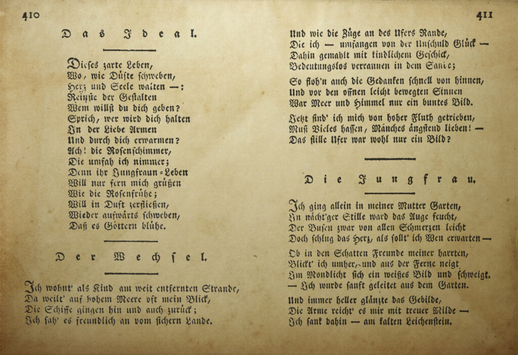 Pierwodruk wiersza „Der Wechsel”, „Poetisches Taschenbuch für Jahr 1803”.