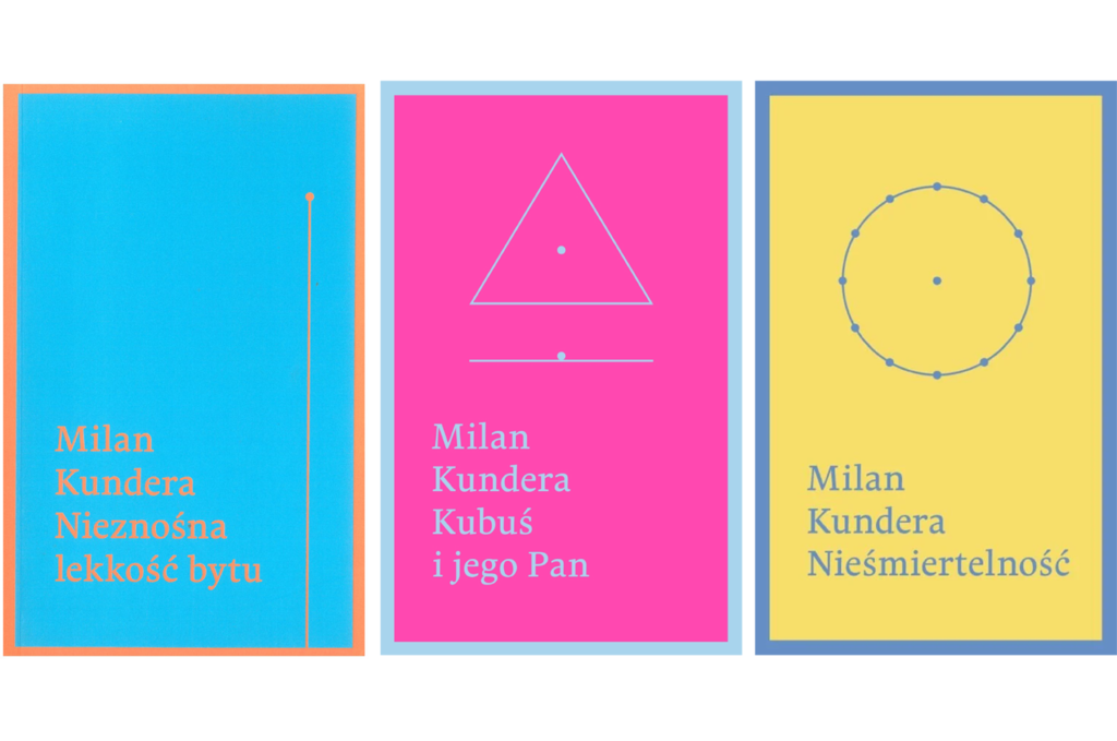 „Nieznośna lekkość bytu” Milana Kundery, tłum. Agnieszka Holland, Warszawa: W.A.B., 2013;„Kubuś i jego pan” Milana Kundery, tłum. Marek Bieńczyk, Warszawa: W.A.B., 2015; Milan Kundera, „Nieśmiertelność”, tłum. Marek Bieńczyk, Warszawa: W.A.B., 2015. Okładki wszystkich książek autorstwa Przemka Dębowskiego i Wojtka Janikowskiego.